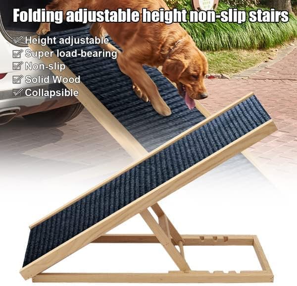 Adjustable Wooden Pet Ramp – 4-Height Car Dog Ladder with Non-Slip Carpet for Safety           CHOICE