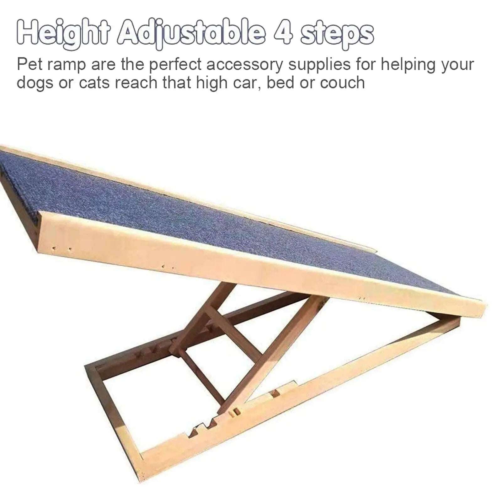 Adjustable Wooden Pet Ramp – 4-Height Car Dog Ladder with Non-Slip Carpet for Safety