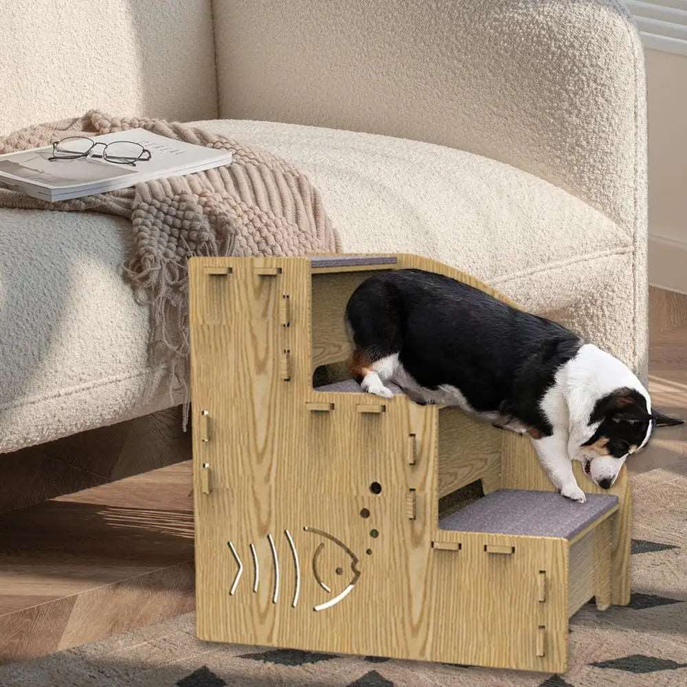 3-Step Wooden Dog Stairs – Non-Slip Pet Ladder for High Beds and Sofas
