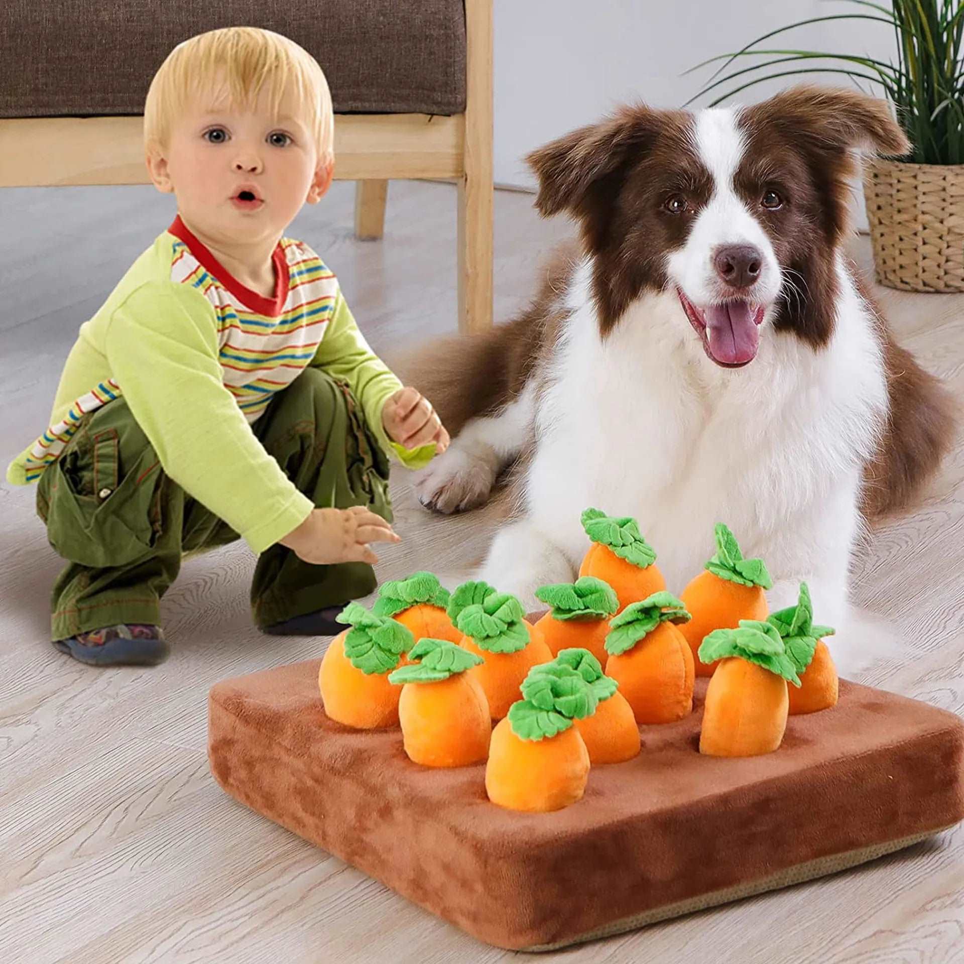 Plush Carrot Interactive Snuffle Mat – Fun Vegetable Pull Toy for Nosework and Food Hiding