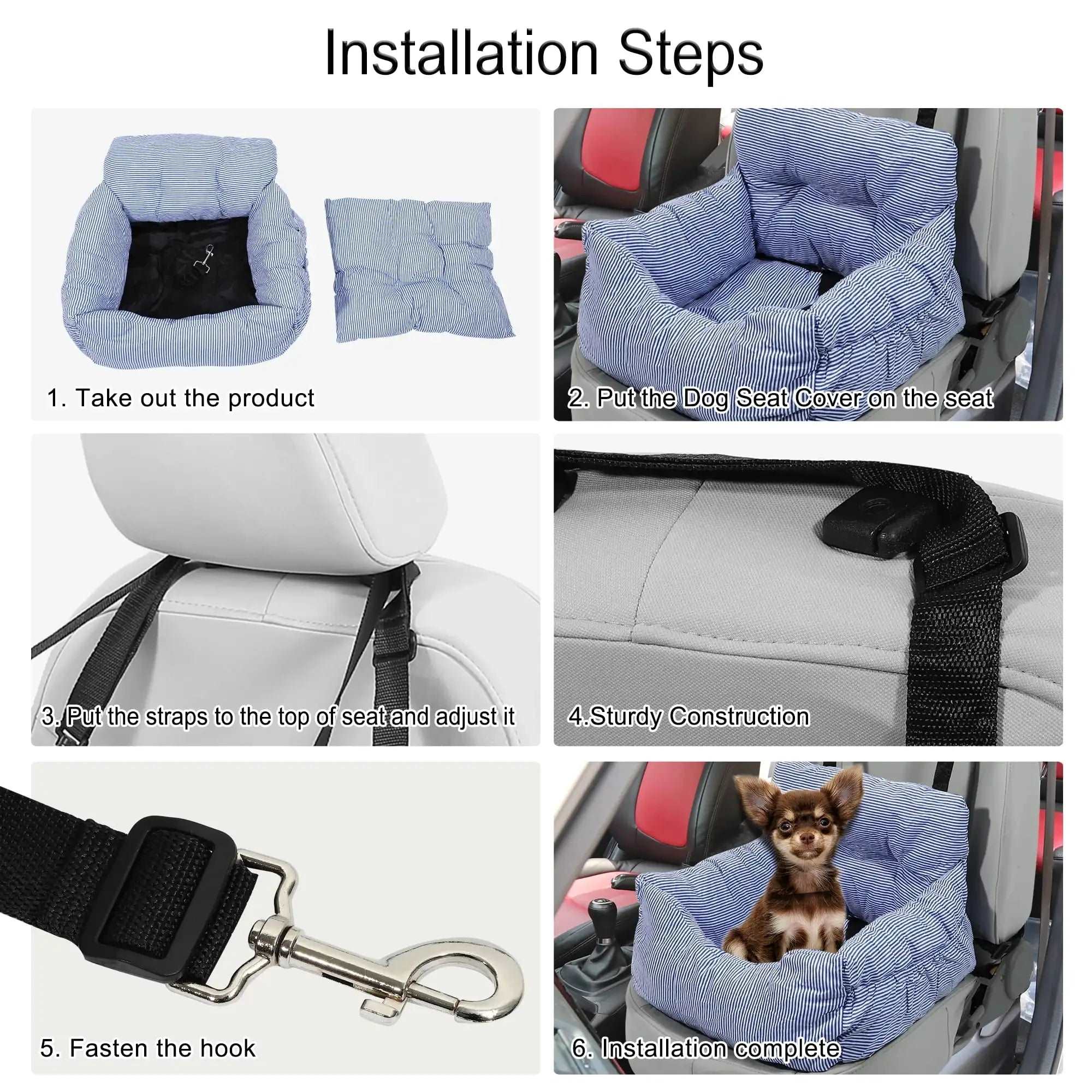 Portable Pet Car Seat Bed Backpack with Straps Soft Dog Booster Seat for Small Medium Large Dogs Safety Strap for Car Travel