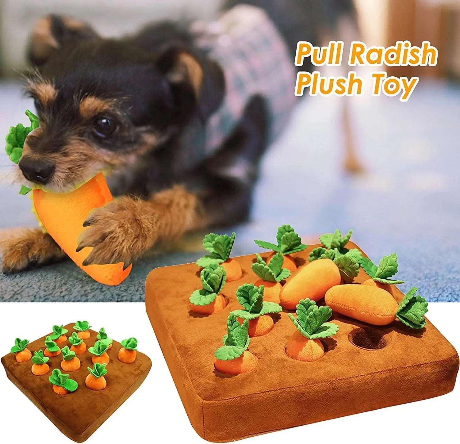 Plush Carrot Interactive Snuffle Mat – Fun Vegetable Pull Toy for Nosework and Food Hiding